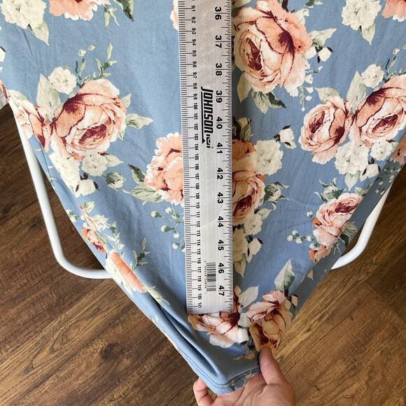 Discreet Women Maxi Dress 3X Blue Floral Shift Short Sleeve Cold Shoulder - Picture 7 of 10